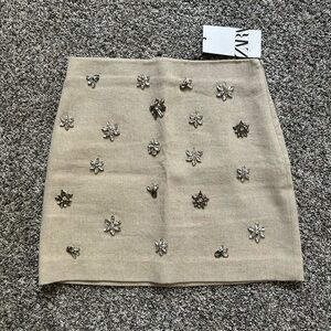 ZARA SKIRT TAN WITH SILVER EMBELLISHMENTS BRAND NEW NEVER WORN TAG ON